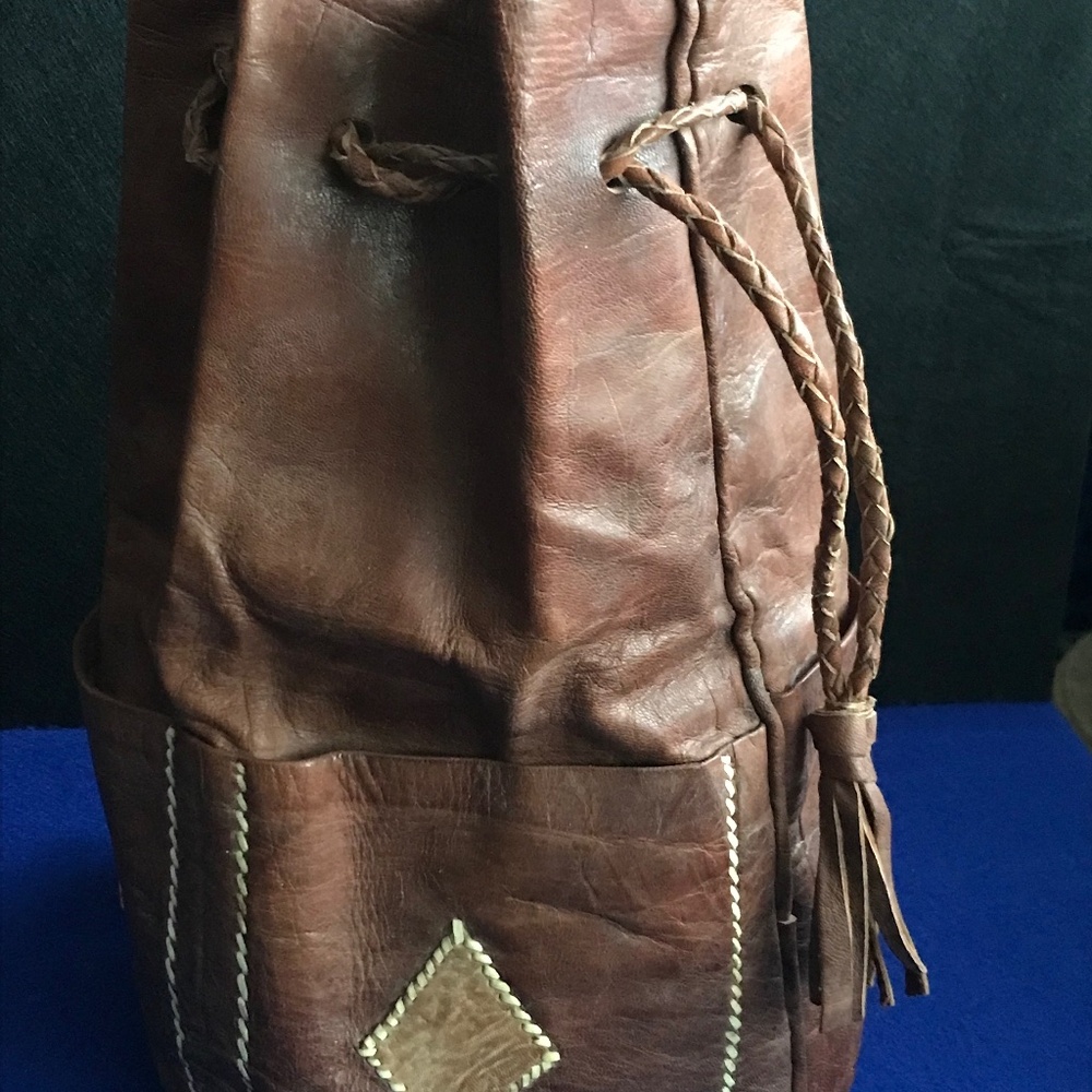 African inspired handcrafted leather drawstring bag